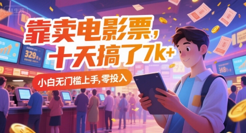 靠卖电影票，十天搞了7k+，小白无门槛上手，零投入【揭秘】-新时光资源网