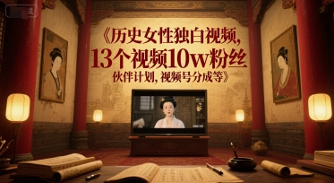 历史女性独白视频，13个视频10w粉丝，伙伴计划，视频号分成等-新时光资源网