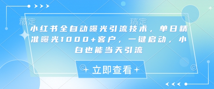 小红书全自动曝光引流技术，单日精准曝光1000+客户，一键启动，小白也能当天引流【揭秘】-新时光资源网