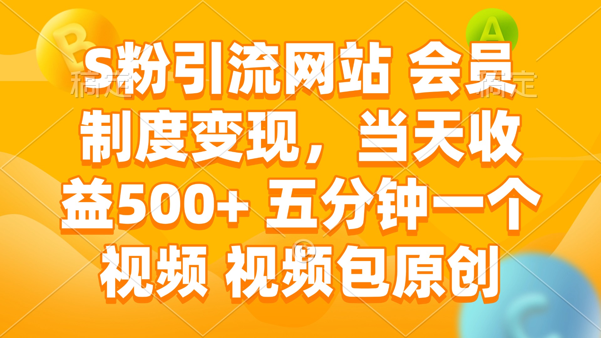 S粉引流网站 会员制度变现，当天收益500+ 五分钟一个视频 视频包原创-新时光资源网