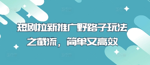 短剧拉新推广野路子玩法之截流，简单又高效-新时光资源网