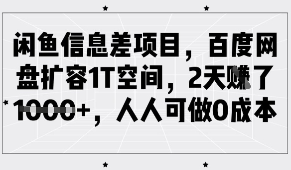 闲鱼信息差项目，百度网盘扩容1T空间，2天收益1k+，人人可做0成本-新时光资源网