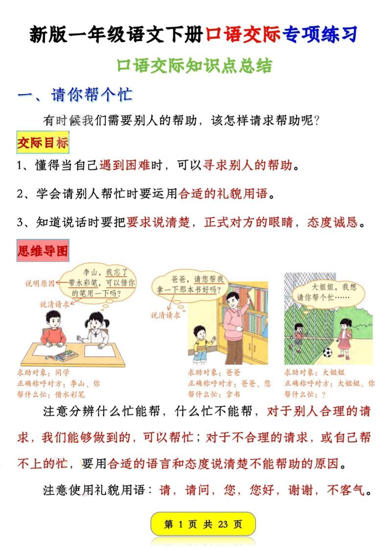 新一下语文口语交际专项练习（23页）-新时光资源网