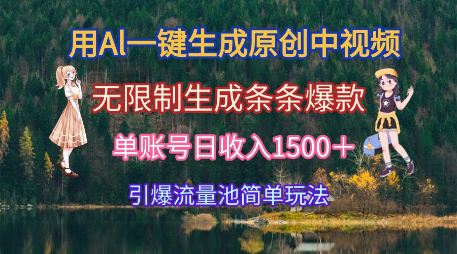 用Al一键生成原创中视频，无限制生成条条爆款，单账号日收入1500＋引爆…-新时光资源网