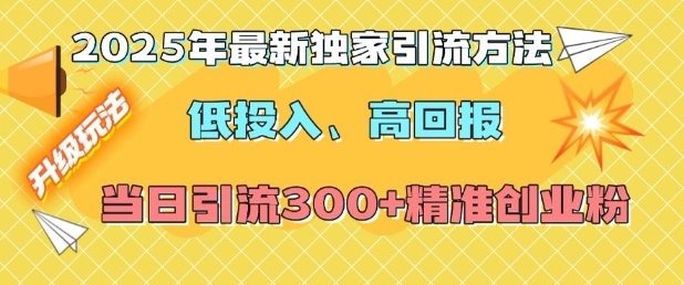 2025年最新独家引流方法，低投入高回报？当日引流300+精准创业粉-新时光资源网