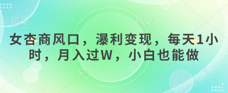 女杏商风口，瀑利变现，每天1小时，月入过W，小白也能做-新时光资源网
