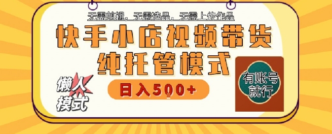 快手小店托管代运营，无需剪辑，无需选品，无需上传作品，全程无需操作，轻松月入5k+【揭秘】-新时光资源网