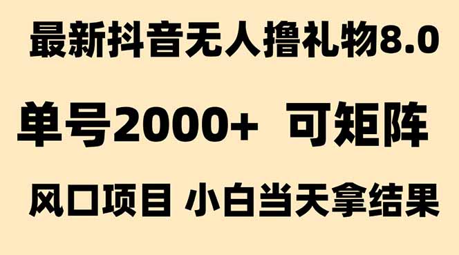 抖音无人撸礼物8.0玩法 全新风口   见效果快  全无人  单号当天产出2000+-新时光资源网