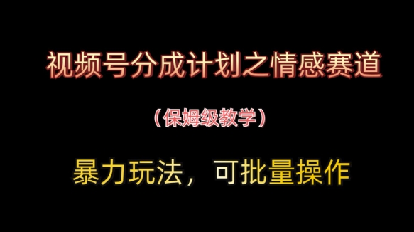 视频号分成计划之情感赛道暴力玩法，可批量操作，保姆级教学-新时光资源网