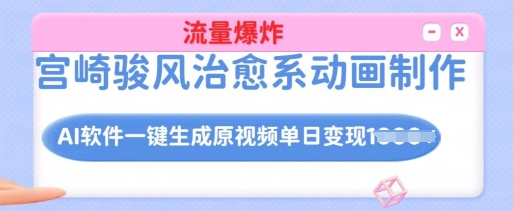 宫崎骏风治愈系动画制作，AI软件一键生成原创视频流量爆炸，单日变现多张，详细实操流程-新时光资源网