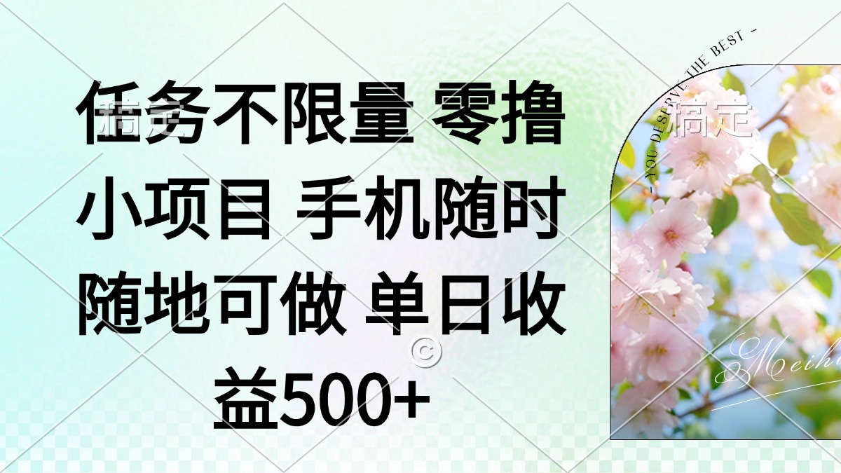 零撸小项目 手机随时可做 任务不限量 单日收益500＋-新时光资源网
