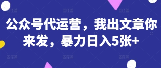 公众号代运营，我出文章你来发，暴力日入5张+【揭秘】-新时光资源网