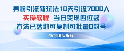 男粉引流新玩法10天引流7000人当日变现四位数可复制可批量0封号-新时光资源网