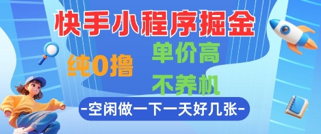 快手小程序掘金，纯0撸，单价高不养机 利用空闲时间做一做，一天好几张【揭秘】-新时光资源网