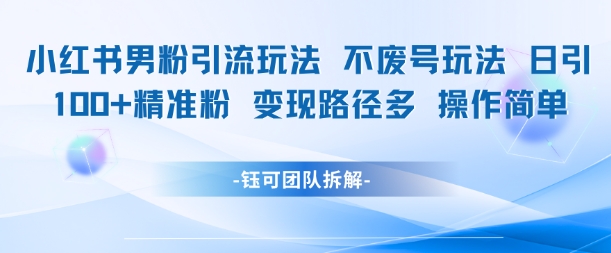 小红书男粉引流玩法不废号玩法日引100男粉变现路径多操作简单-新时光资源网
