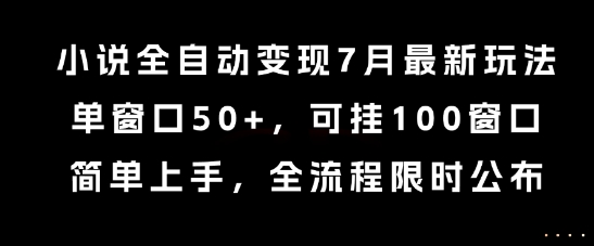 小说全自动变现7月玩法，单窗口50+，可挂100窗口，简单上手，全流程限时公布【揭秘】-新时光资源网
