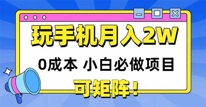 玩玩手机月入20000+，0成本小白必做项目，可矩阵-新时光资源网