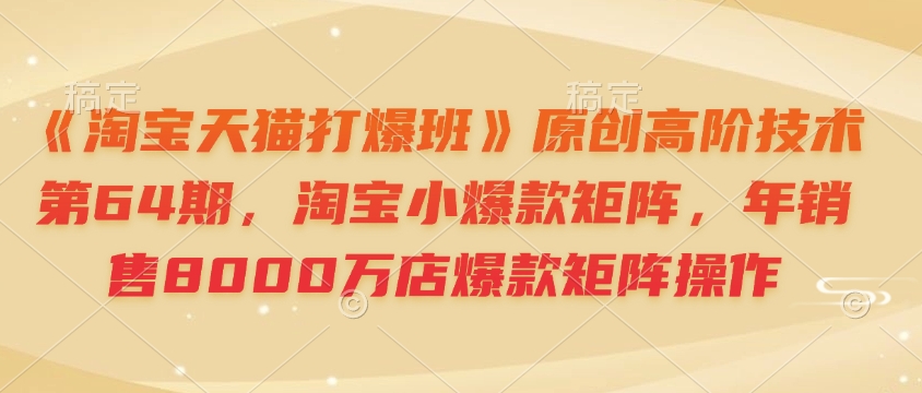 《淘宝天猫打爆班》原创高阶技术第64期，淘宝小爆款矩阵，年销售8000万店爆款矩阵操作-新时光资源网