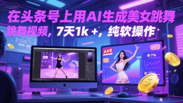 在头条号上用AI生成美女跳舞视频，7天1k+，纯软件操作-新时光资源网