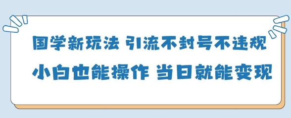 国学新玩法，引流不封号不违规小白也能操作，当日就能变现-新时光资源网