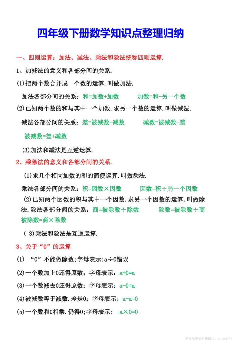 四年级下数学知识点整理归纳-新时光资源网
