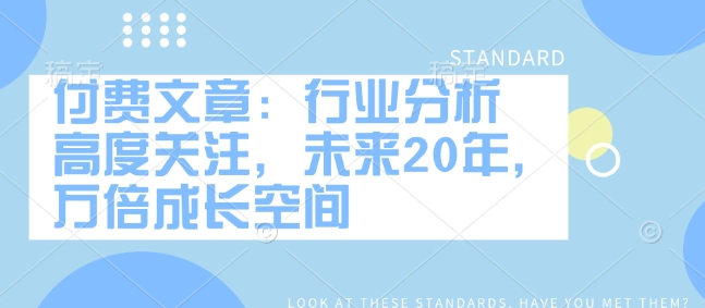 付费文章：行业分析 高度关注，未来20年，万倍成长空间-新时光资源网