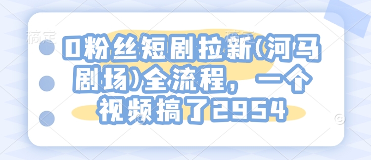 0粉丝短剧拉新(河马剧场)全流程，一个视频搞了2954-新时光资源网