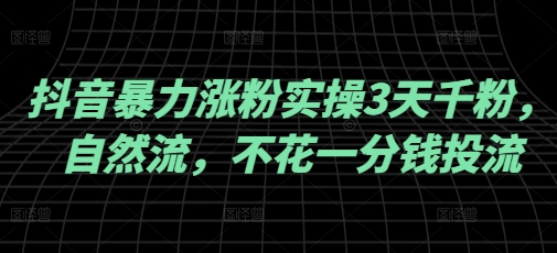 抖音暴力涨粉实操3天千粉，自然流，不花一分钱投流，实操经验分享-新时光资源网