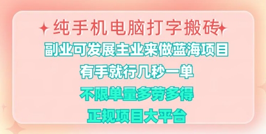 纯手机电脑打字搬砖，有手就行，几秒一单，多劳多得，正规项目大平台【揭秘】-新时光资源网
