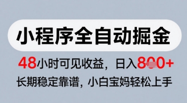 微信小程序全自动掘金，快速见收益，长期稳定靠谱，零基础友好，日入8张【揭秘】-新时光资源网