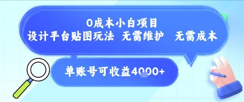 0成本小白项目，设计平台贴图玩法，无需维护，无需成本，单账号单月可产生收益4k+-新时光资源网