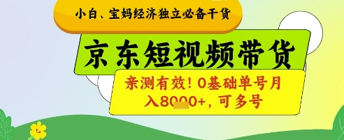 小白宝妈经济独立必备干货，京东短视频带货，亲测有效!0基础单号月入8k+，可多号【揭秘】-新时光资源网