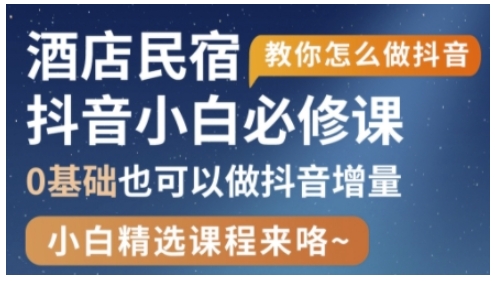 抖音本地生活酒店民宿运营，0基础也可以做抖音增量-新时光资源网