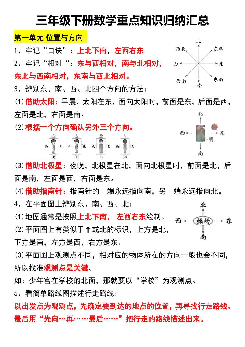 三下数学重点知识归纳汇总-新时光资源网