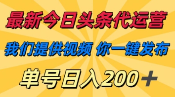 最新今日头条代运营，我们提供视频，你一键发布，单号日入200+【揭秘】-新时光资源网
