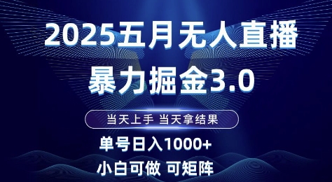2025五月无人直播暴力掘金3.0，当天上手，当天拿结果，单号日入1k+小白可做可矩阵【揭秘】-新时光资源网