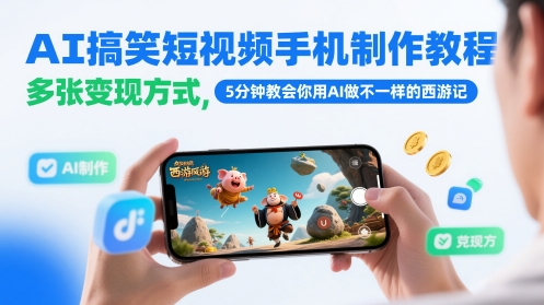 AI搞笑短视频手机制作教程，多张变现方式，5分钟教会你用AI做不一样的西游记-新时光资源网