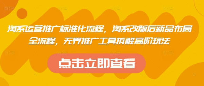 淘系运营推广标准化流程，​淘系改版后新品布局全流程，无界推广工具拆解高阶玩法-新时光资源网
