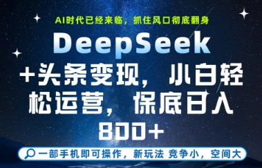 DeepSeek+头条变现，保姆级教学，小白轻松上手，日入8张+【揭秘】-新时光资源网