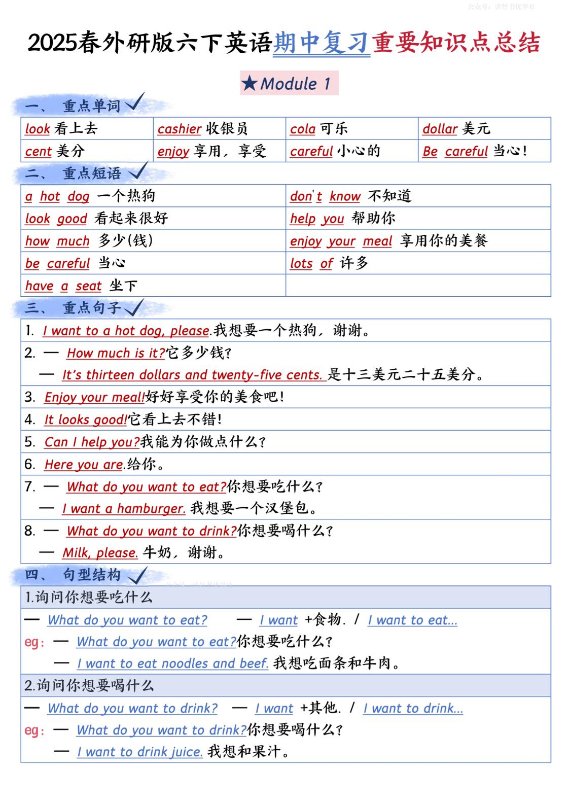 六下英语外研期中知识梳理-新时光资源网