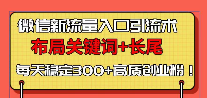 微信新流量入口引流术，布局关键词+长尾，每天稳定300+高质创业粉！-新时光资源网