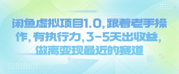 闲鱼虚拟项目1.0，跟着老手操作，有执行力，3-5天出收益，做离变现最近的赛道-新时光资源网