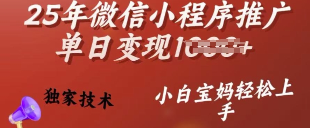 25年微信小程序推广单日变现多张，独家技术，小白宝妈轻松上手【揭秘】-新时光资源网