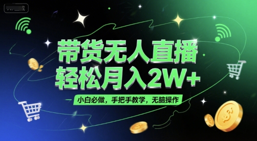 带货无人直播，轻松月入2W+，小白必做，手把手教学，无脑操作(附学习资料)-新时光资源网