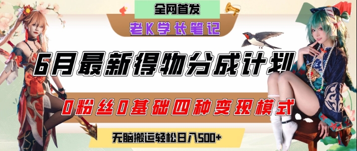 6月份最新得物创作者分成计划2.0玩法，0粉丝0基础四种模式变现，从隐蔽渠道无脑搬运，日入2张-新时光资源网