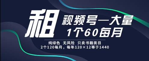 租视频号，一个60每月，2个120.纯绿色、无风险，常年租【揭秘】-新时光资源网